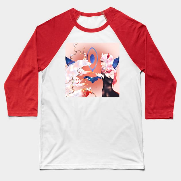 Kitsune and fox girl Baseball T-Shirt by XoXy24